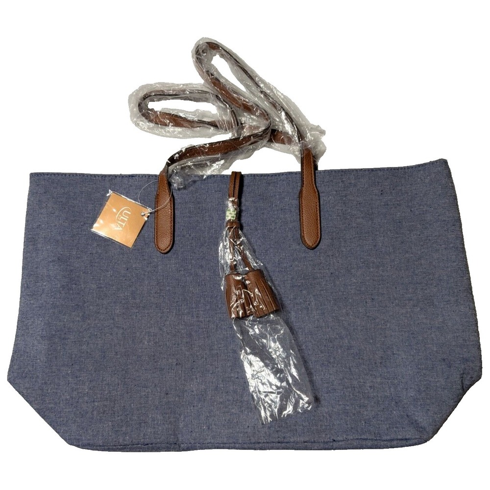 ULTA BEAUTY Women Denim Blue Large Lined Tote Bag NEW